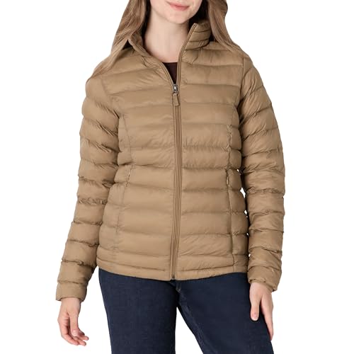Amazon Essentials Damen Leichte, langärmelige, wasserabweisende, packbare Pufferjacke (in Übergröße erhältlich), Pilzbraun, XXL von Amazon Essentials