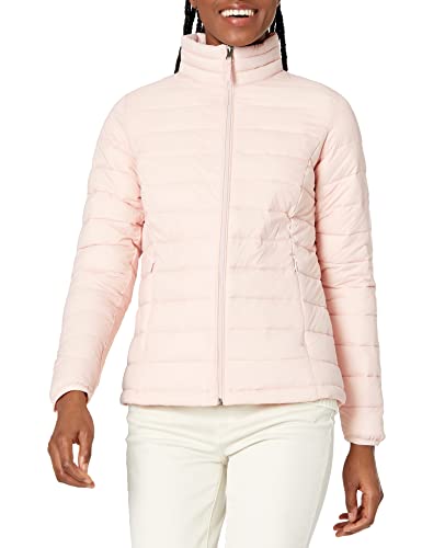 Amazon Essentials Damen Leichte, langärmelige, Wasserabweisende, packbare Pufferjacke (in Übergröße erhältlich), Hellrosa, L von Amazon Essentials