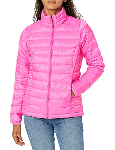 Amazon Essentials Damen Leichte, langärmelige, Wasserabweisende, packbare Pufferjacke (in Übergröße erhältlich), Neonrosa, XXL von Amazon Essentials