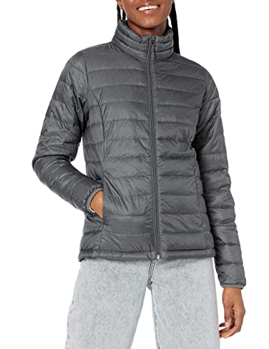 Amazon Essentials Damen Leichte, langärmelige, Wasserabweisende, packbare Pufferjacke (in Übergröße erhältlich), Kohlegrau Meliert, L von Amazon Essentials