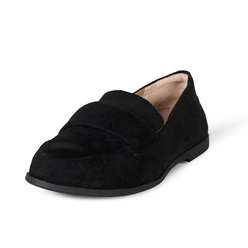 Amazon Essentials Damen Loafer mit weicher Mokassin-Zehenpartie, Schwarz Optik Mikro Wildleder, 39.5 EU von Amazon Essentials