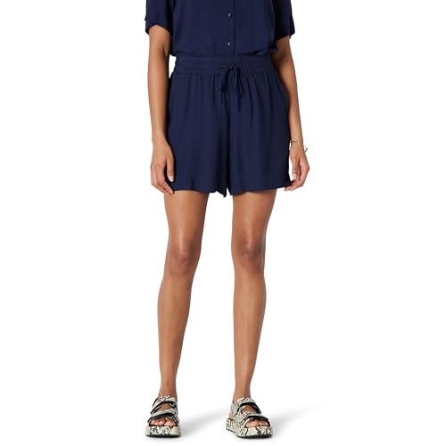 Amazon Essentials Damen Lockere Pull-On-Shorts aus fließendem Twill mit hoher Taille (Hemd separat erhältlich), Marineblau, M von Amazon Essentials