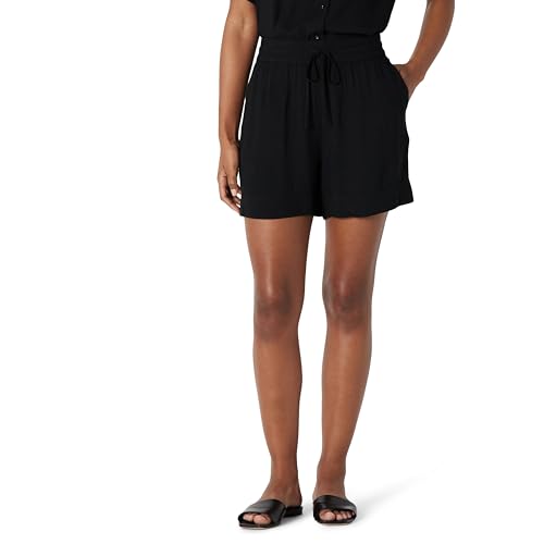 Amazon Essentials Damen Lockere Pull-On-Shorts aus fließendem Twill mit hoher Taille (Hemd separat erhältlich), Schwarz, L von Amazon Essentials