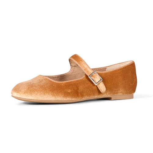 Amazon Essentials Damen Mary-Jane-Ballerina, Apricot Orange Samt, 39.5 EU von Amazon Essentials