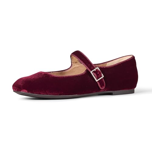 Amazon Essentials Damen Mary-Jane-Ballerina, Burgunderrot Samt, 39.5 EU von Amazon Essentials
