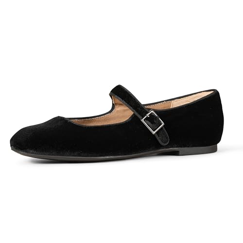 Amazon Essentials Damen Mary-Jane-Ballerina, Schwarz Samt, 39.5 EU von Amazon Essentials