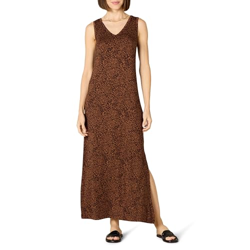 Amazon Essentials Damen Maxikleid Aus Jersey Mit Seitenschlitz Und V-Ausschnitt, Dunkles Toffee Braun Tiermuster, XL von Amazon Essentials