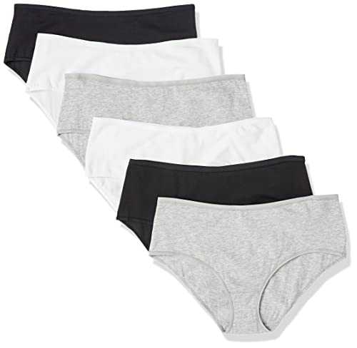 Amazon Essentials Damen Midi-Unterwäsche aus Baumwolle (Erhältlich in Übergröße), 6er-Pack, Grau Meliert/Schwarz/Weiß, 6XL Große Größen von Amazon Essentials