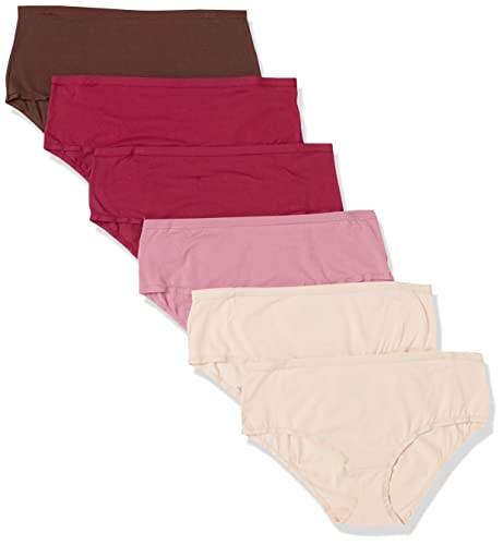 Amazon Essentials Damen Midi-Unterwäsche aus Baumwolle (Erhältlich in Übergröße), 6er-Pack, Braun/Burgunderrot/Gehaucht Rosa/Rosa, 34 von Amazon Essentials