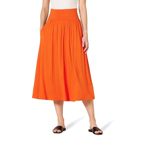 Amazon Essentials Damen Midirock aus Jersey zum Hineinschlüpfen, Orange, XS von Amazon Essentials