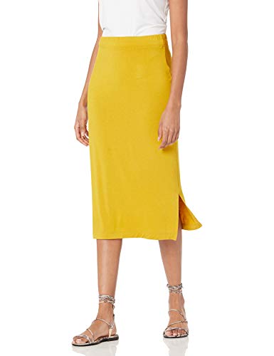 Amazon Essentials Damen Midirock aus Strick zum Hieinschlüpfen (erhältlich in Übergröße), Dunkelgelb, XXL von Amazon Essentials