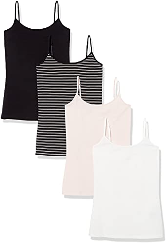 Amazon Essentials Damen Mieder mit schmaler Passform, 4er-Pack, Blassrosa/Schwarz/Weiß/Streifen, L von Amazon Essentials