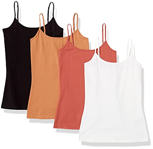 Amazon Essentials Damen Kamisol in schmaler Passform, 4er-Pack, Karamell/Terrakotta/Weiß, XS von Amazon Essentials