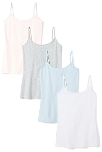 Amazon Essentials Damen Kamisol in schmaler Passform, 4er-Pack, Blassrosa/Hellblau/Hellgrau Meliert/Weiß, XXL von Amazon Essentials