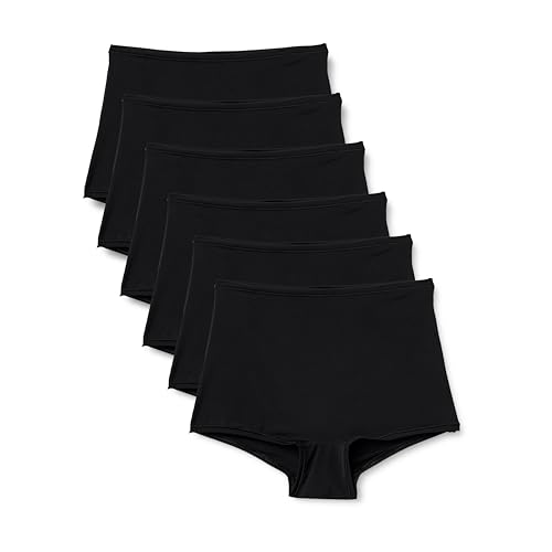 Amazon Essentials Damen Mikrofaser-Boyshort Mit Hoher Taille, 6er-Pack, Schwarz, 38 von Amazon Essentials