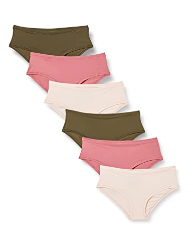 Amazon Essentials Damen Mikrofaser-Unterwäsche (Hipster & String, auch in großen Größen erhältlich), 6er-Pack, Dunkles Khakigrün/Mauve/Zartrosa, 38 von Amazon Essentials
