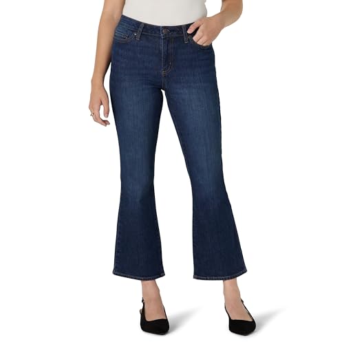 Amazon Essentials Damen Mittelelastische Kick-Crop-Jeans mit mittelhohem Einstieg, Dunkler Schatten, 46 von Amazon Essentials