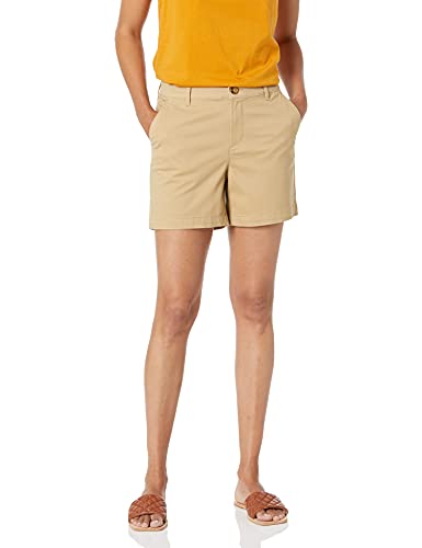 Amazon Essentials Damen Mittelhohe, schmal geschnittene, khakifarbene Shorts mit 13 cm Schrittlänge (erhältlich in gerader und kurviger Passform), Khakibraun, 36-38 von Amazon Essentials