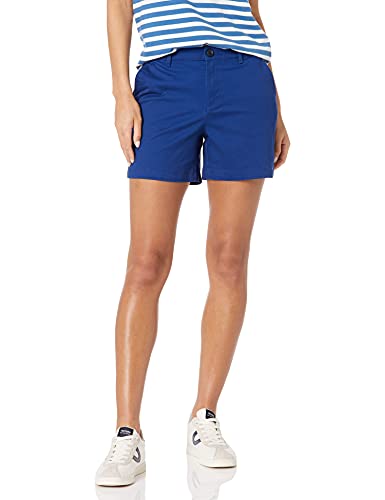 Amazon Essentials Damen Mittelhohe schmal geschnittene Khaki-Shorts mit 13 cm Schrittlänge (erhältlich in gerader und kurviger Passform), Blau, 38 von Amazon Essentials