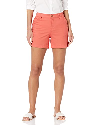 Amazon Essentials Damen Mittelhohe schmal geschnittene Khaki-Shorts mit 13 cm Schrittlänge (erhältlich in gerader und kurviger Passform), Korallenrosa, 46 von Amazon Essentials