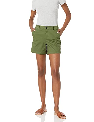 Amazon Essentials Damen Mittelhohe schmal geschnittene Khaki-Shorts mit 13 cm Schrittlänge (erhältlich in gerader und kurviger Passform), Olivgrün, 40 von Amazon Essentials