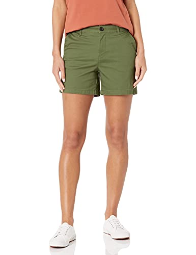 Amazon Essentials Damen Mittelhohe schmal geschnittene Khaki-Shorts mit 13 cm Schrittlänge (erhältlich in gerader und kurviger Passform), Dunkles Olivgrün, 46 von Amazon Essentials