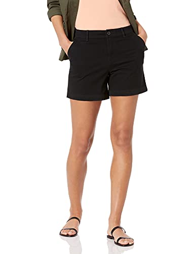 Amazon Essentials Damen Mittelhohe schmal geschnittene Khaki-Shorts mit 13 cm Schrittlänge (erhältlich in gerader und kurviger Passform), Schwarz, 38 von Amazon Essentials