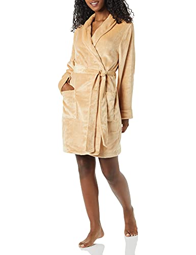 Amazon Essentials Damen Mittellanger Bademantel Plüsch (Erhältlich in Übergröße), Bräunen, S von Amazon Essentials
