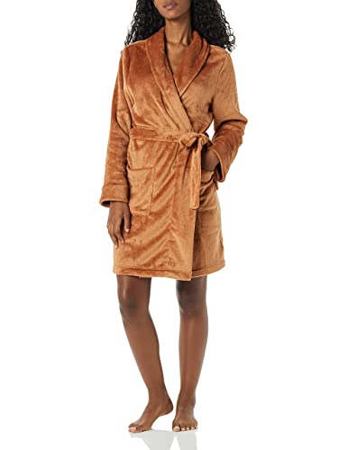Amazon Essentials Damen Mittellanger Bademantel Plüsch (Erhältlich in Übergröße), Braun, L von Amazon Essentials