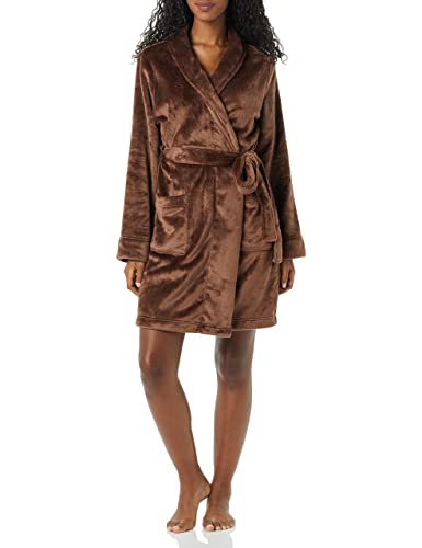 Amazon Essentials Damen Mittellanger Bademantel Plüsch (Erhältlich in Übergröße), Dunkelbraun, XS von Amazon Essentials