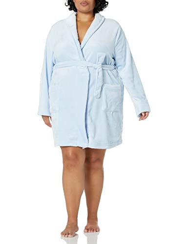 Amazon Essentials Damen Mittellanger Bademantel Plüsch (Erhältlich in Übergröße), Hellblau, S von Amazon Essentials