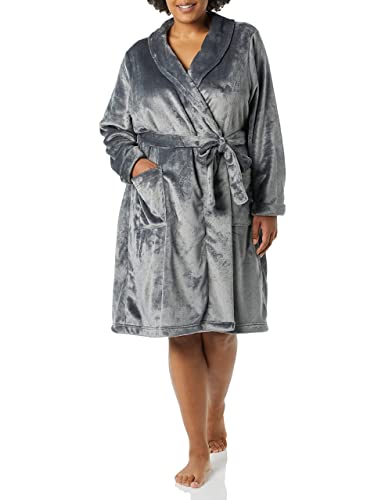 Amazon Essentials Damen Mittellanger Bademantel Plüsch (Erhältlich in Übergröße), Kohlegrau, XS von Amazon Essentials