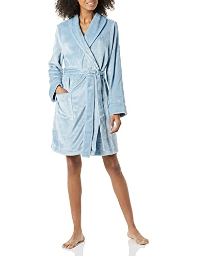 Amazon Essentials Damen Mittellanger Bademantel Plüsch (Erhältlich in Übergröße), Staubblau, XS von Amazon Essentials