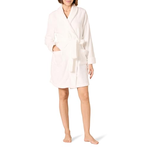 Amazon Essentials Damen Mittellanger Bademantel Plüsch (Erhältlich in Übergröße), Weiß, M von Amazon Essentials