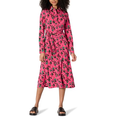 Amazon Essentials Damen Mittellanges Kleid Aus Mattem Jersey, Normale Passform, Intensive Rosa Leafy Floral Ditsy, S von Amazon Essentials