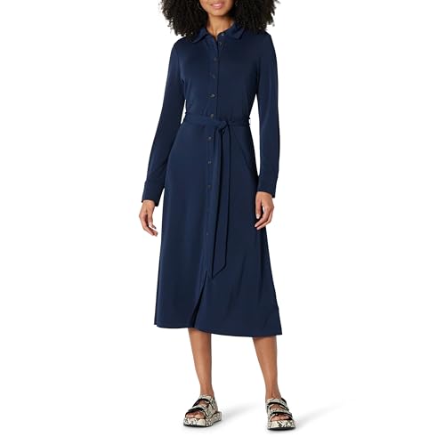 Amazon Essentials Damen Mittellanges Kleid Aus Mattem Jersey, Normale Passform, Marineblau, XXL von Amazon Essentials