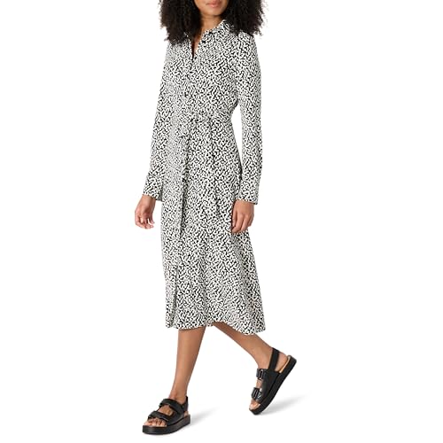 Amazon Essentials Damen Mittellanges Kleid Aus Mattem Jersey, Normale Passform, Schwarz Elfenbein Geometrisch, L von Amazon Essentials