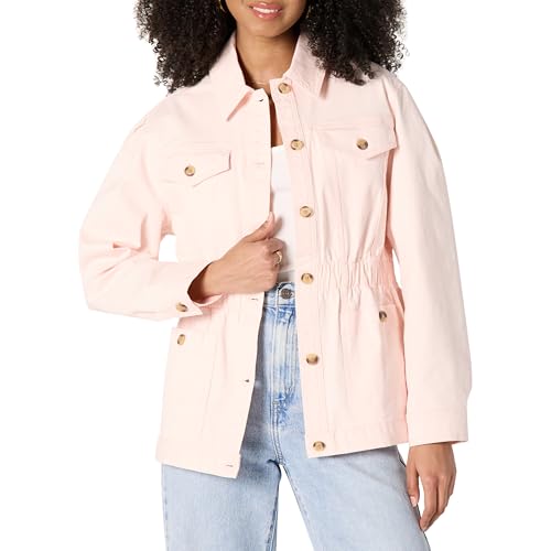 Amazon Essentials Damen Relaxed-Fit-Jacke aus Mittelschwerem Baumwolltwill mit Überschnittenen Schultern, Rosé, L von Amazon Essentials