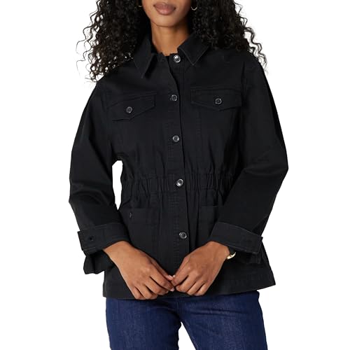 Amazon Essentials Damen Relaxed-Fit-Jacke aus Mittelschwerem Baumwolltwill mit Überschnittenen Schultern, Schwarz, XXL von Amazon Essentials
