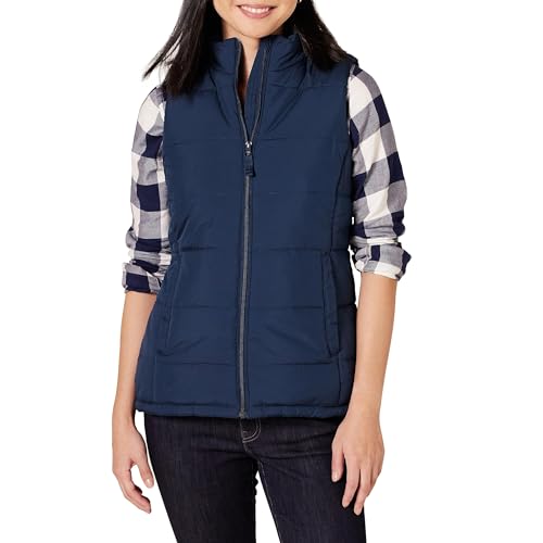 Amazon Essentials Damen Mittelschwere Daunenweste mit Reißverschluss, Marineblau, L von Amazon Essentials