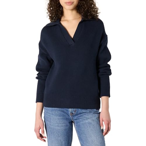 Amazon Essentials Damen Relaxed-Fit-Pullover aus Schwerer Baumwolle mit Polokragen, Marineblau, XL von Amazon Essentials
