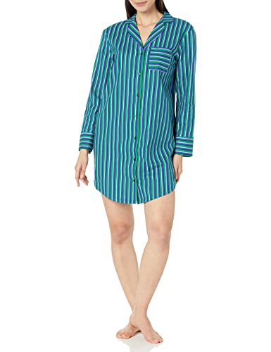 Amazon Essentials Damen Nachthemd aus gewebtem Flanell mit eingekerbtem Kragen (in Übergröße erhältlich), Blau Grün Vertikale Streifen, 4XL Große Größen von Amazon Essentials