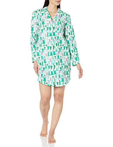 Amazon Essentials Damen Nachthemd aus gewebtem Flanell mit eingekerbtem Kragen (in Übergröße erhältlich), Ecru Weihnachtsbaum, XXL Große Größen von Amazon Essentials