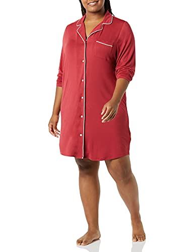 Amazon Essentials Damen Nachthemd mit Paspeln (Erhältlich in Übergröße), Dunkelrot, L von Amazon Essentials