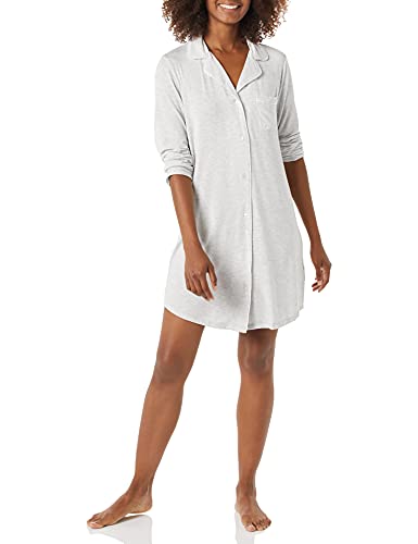 Amazon Essentials Damen Nachthemd mit Paspeln (Erhältlich in Übergröße), Hellgrau Meliert, M von Amazon Essentials