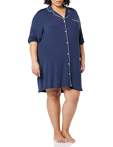 Amazon Essentials Damen Nachthemd mit Paspeln (Erhältlich in Übergröße), Marineblau, XL Große Größen von Amazon Essentials