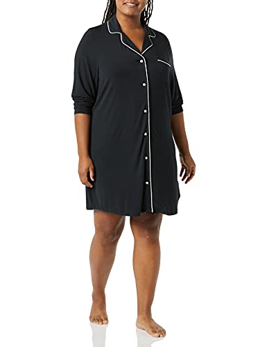 Amazon Essentials Damen Nachthemd mit Paspeln (Erhältlich in Übergröße), Schwarz, XS von Amazon Essentials