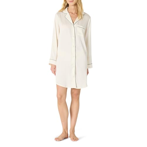 Amazon Essentials Damen Nachtwäsche-Nachthemd aus Satin mit Knopfleiste, Elfenbein, S von Amazon Essentials