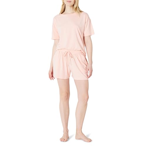 Amazon Essentials Damen Nachtwäsche-Set Aus Kurzärmeligem T-Shirt Und Shorts Aus Weichem Baumwollmix, Hellrosa, XL von Amazon Essentials