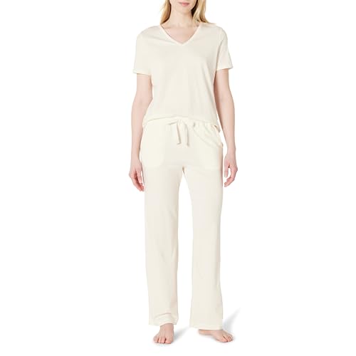 Amazon Essentials Damen Nachtwäsche-Set Aus Kurzärmligem T-Shirt Und Hose Aus Weichem Baumwollmix, Elfenbein, L Amazon Essentials Damen Nachtwäsche-Set Aus Kurzärmligem T-Shirt Und Hose Aus Weichem Baumwollmix, Elfenbein, L von Amazon Essentials